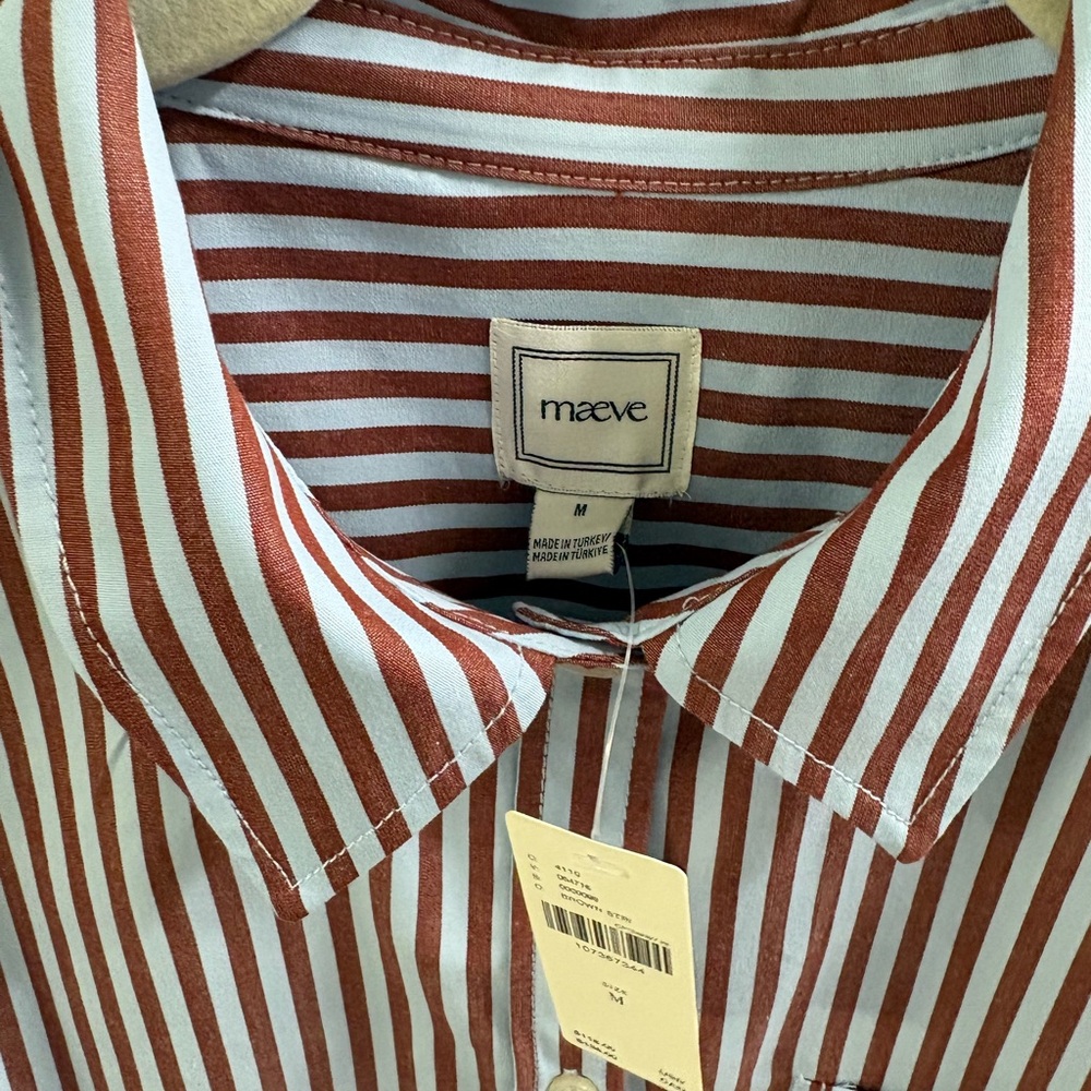 New. Maeve women’s brown and blue button down. Striped Button-Up Shirt - Picture 2 of 4